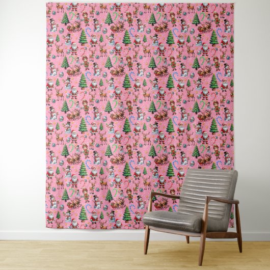 Tenture Pink Background Christmas Decorative Pattern (En situation)