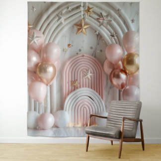 Tenture Pink Ballons and Gold Stars Photo Party Banner