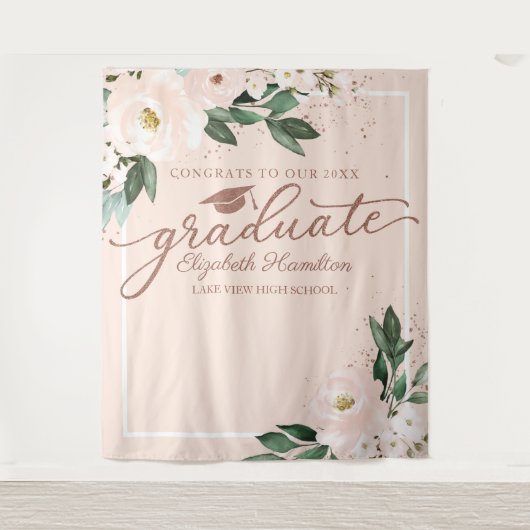 Tenture Pink Blush Floral Graduation Party Photo fond (Devant)
