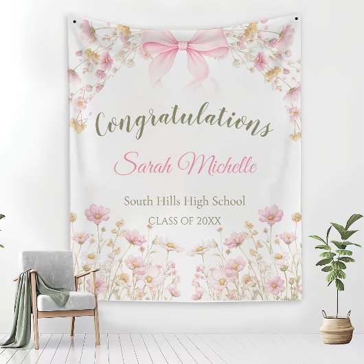 Tenture Pink Boho Wildflowers Graduation Party