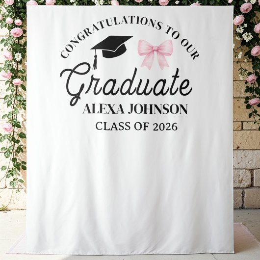 Tenture Pink Bow Class Of 2026 Graduation Backdrop