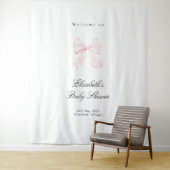 Tenture Pink Bow Coquette Baby Shower Backdrop (En situation)