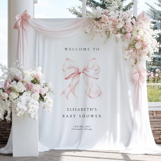 Tenture Pink Bow Coquette Baby Shower Backdrop