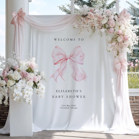 Tenture Pink Bow Coquette Baby Shower Backdrop