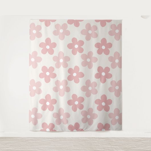 Tenture Pink Cream Daisy Flowers Retro Pattern (Devant)