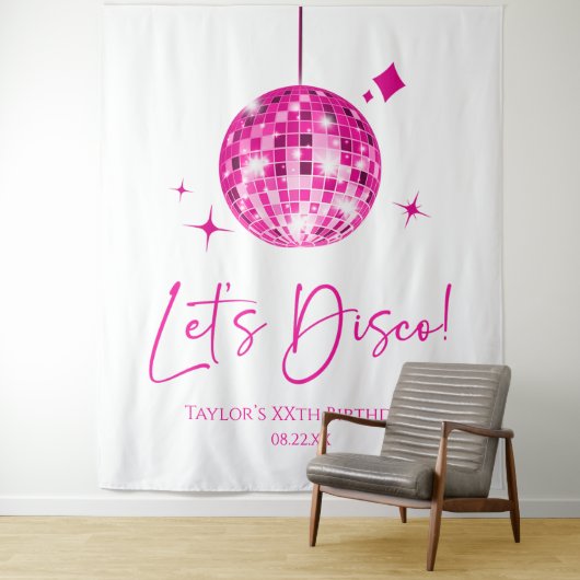 Tenture Pink Disco Ball Let's Disco Anniversaire (En situation)