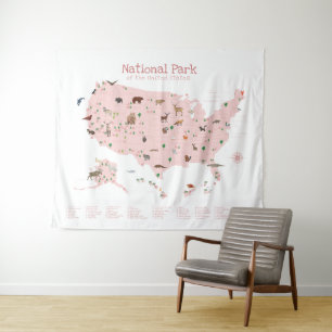 Tenture Pink Exploration Carte du parc national Woodland N