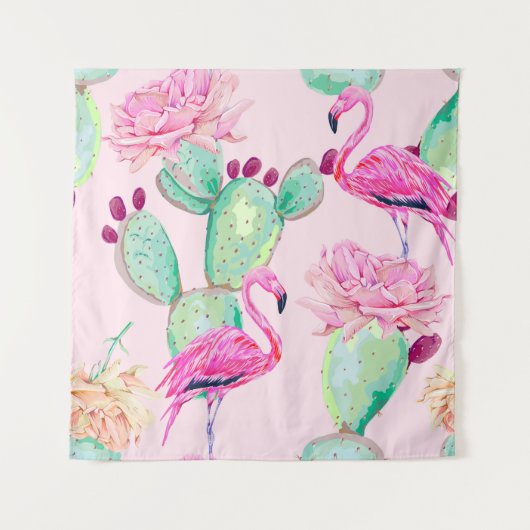 Tenture Pink flamingo, exotic birds, gentle flowers, rose, (Devant)