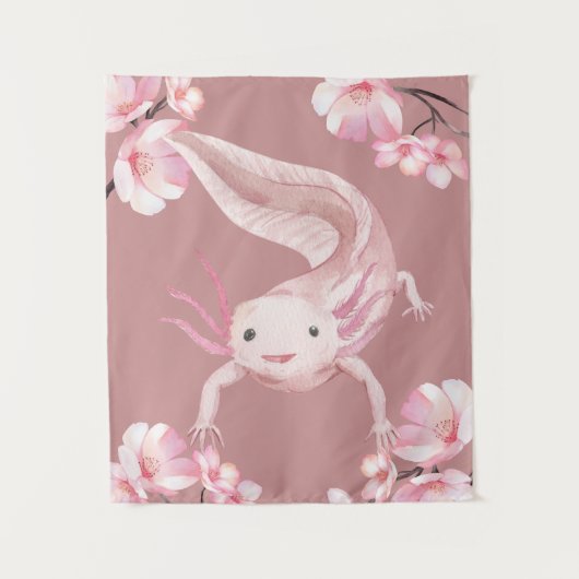Tenture Pink Floral Axolotl Tapestry (Devant)