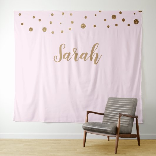 Tenture Pink Gold Elegant Simple Script Cake Nom de table (En situation (horizontale))