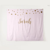 Tenture Pink Gold Elegant Simple Script Cake Nom de table (Devant (Horizontal))