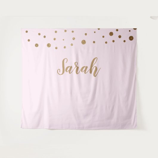 Tenture Pink Gold Elegant Simple Script Cake Nom de table (Devant (Horizontal))
