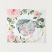Tenture Pink Gold Floral Greenery Elephant Baby Nursery (Devant (Horizontal))