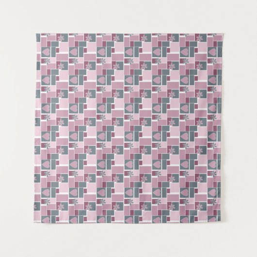 Tenture Pink gray brown patchwork of square patches  (Devant (Horizontal))