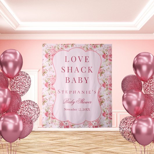Tenture Pink Love Shack Baby shower Photo Booth fond