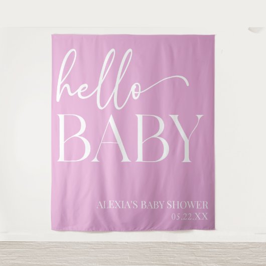 Tenture Pink Minimalist Hello Baby shower bébé (Devant)