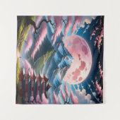 Tenture Pink Moon & Cherry Blossom Pagoda: Intricate Anime (Devant (Horizontal))