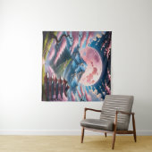 Tenture Pink Moon & Cherry Blossom Pagoda: Intricate Anime (En situation (horizontale))