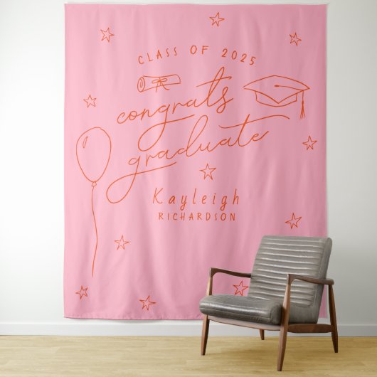 Tenture Pink Orange Retro Graduation Photo fond (En situation)