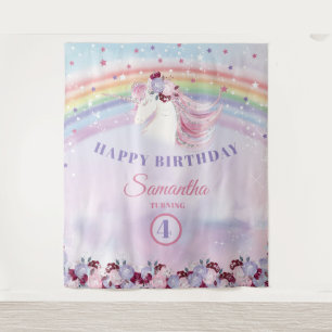 Tenture Pink Purple et Silver Unicorn Anniversaire fond