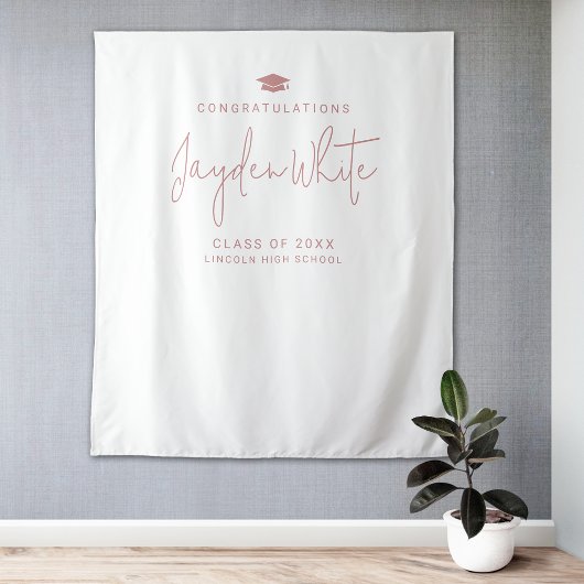 Tenture Pink Simple Modern Script Name Graduation Party