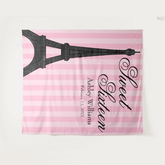 Tenture Pink Stripe Paris Theme Sweet 16 En fond (Devant (Horizontal))