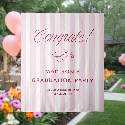 Tenture Pink Striped Preppy Graduation Congrats