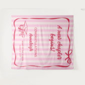 Tenture Pink Stripes Bow A New Chapter Graduation (Devant (Horizontal))