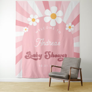 Tenture Pink Super Daisy Retro les années 70 Baby shower f