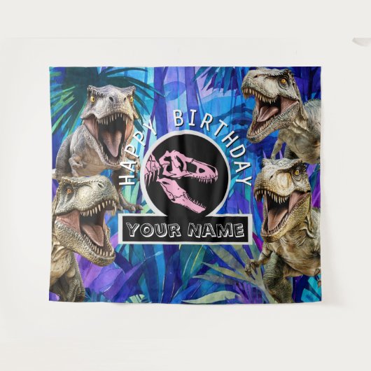 Tenture Pink T rexs Jungle Backdrop (Devant (Horizontal))