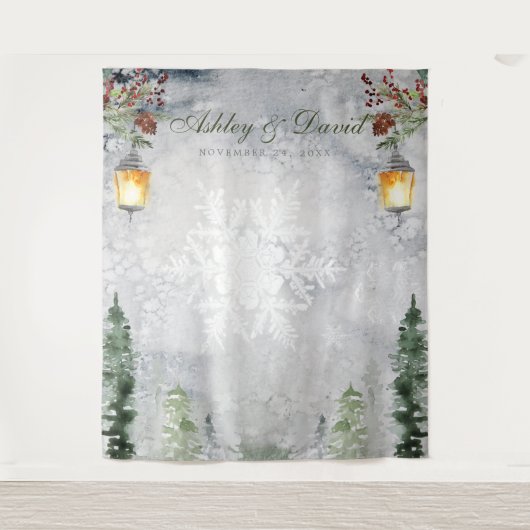 Tenture Pins rustiques hiver Lanterne Mariage Photo Tap (Devant)