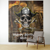 Tenture Pirate Crâne Capitaine Croix Bones arrière (En situation)