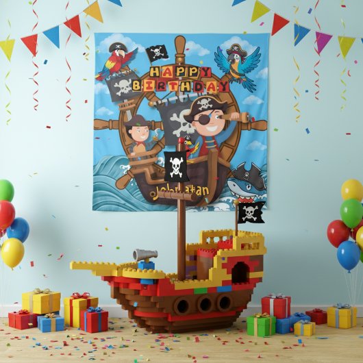 Tenture Pirate Kids Birthday  Backdrop Banner 