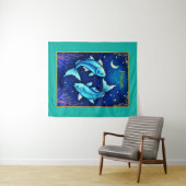 Tenture Pisces Zodiac Fish Swimming in Cosmic Waters (En situation (horizontale))