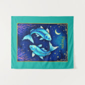 Tenture Pisces Zodiac Fish Swimming in Cosmic Waters (Devant (Horizontal))
