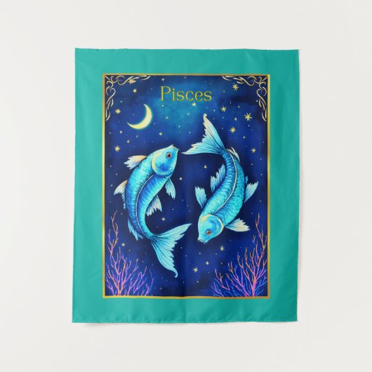 Tenture Pisces Zodiac Fish Swimming in Cosmic Waters (Devant)