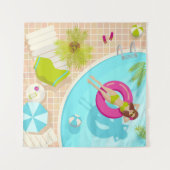 Tenture Piscine fille en bikini plage d'été (Devant (Horizontal))