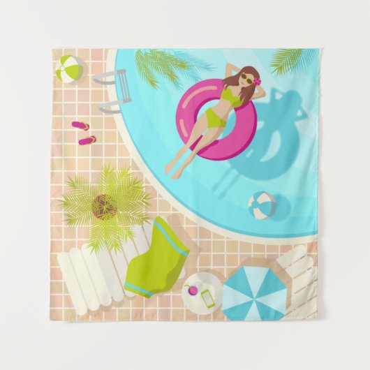 Tenture Piscine fille en bikini plage d'été (Devant)