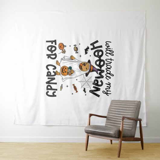Tenture Pitpull Chien Halloween Ghost Éffrayant (En situation (horizontale))