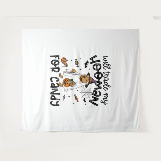 Tenture Pitpull Chien Halloween Ghost Éffrayant (Devant (Horizontal))