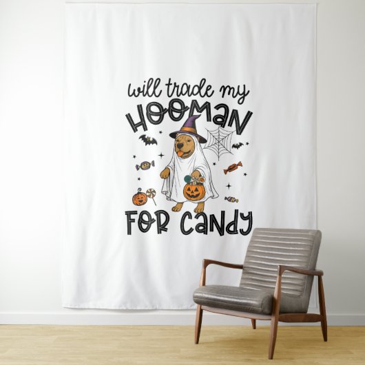Tenture Pitpull Chien Halloween Ghost Éffrayant (En situation)