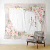 Tenture Pivoine rose floral or script et cadre de toile de (En situation (horizontale))