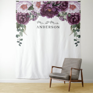 Tenture Pivoines prune Romantique Fleurs Mariage Toile de 