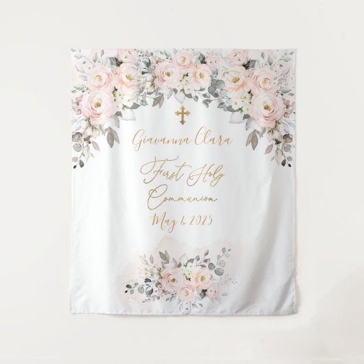Tenture PixDezines H2 Roses Blush Première Sainte Communio (Devant)