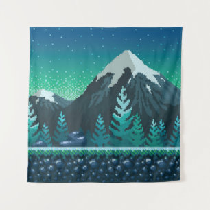 Tenture Pixel Art : Nuit des Montagnes Neiges.