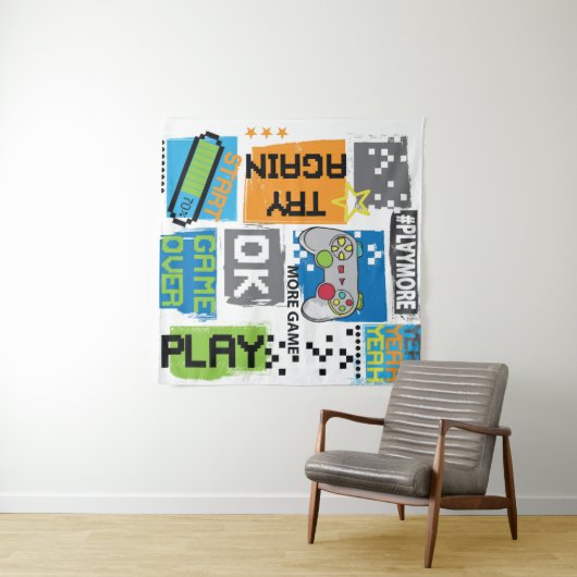 Tenture Pixel de jeu de typographie : arrière - plan joueu (En situation (horizontale))