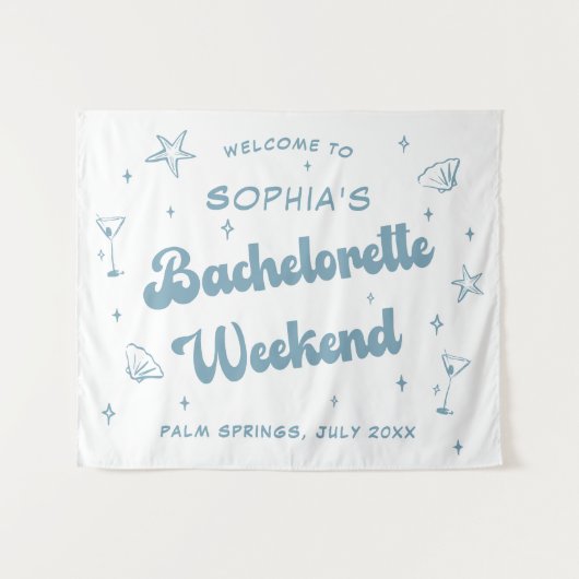 Tenture Plage côtière Retro Dusty Bachelorette Bleue (Devant (Horizontal))