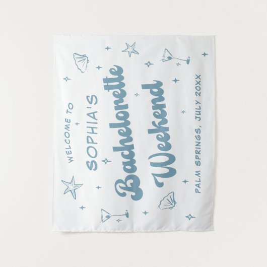 Tenture Plage côtière Retro Dusty Bachelorette Bleue (Devant)