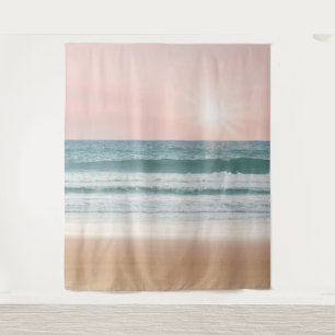 Tenture Plage de coucher de soleil Océan rose Murale Mur