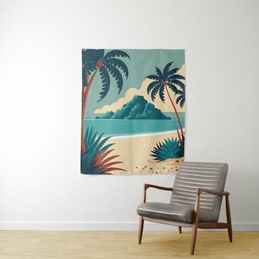 Tenture Plage de dessin animé tropical d'été (En situation)